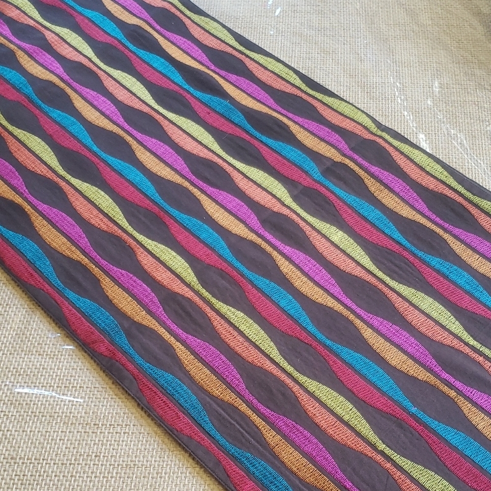 Crate & Barrel Brown And Multicolor Wavy Stripe Table Runner